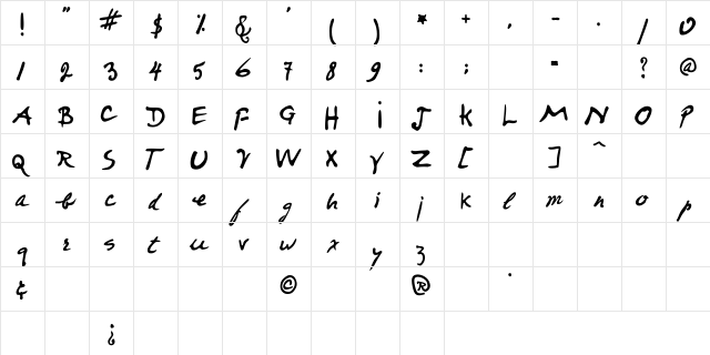 Duchamp Bold  glyph index
