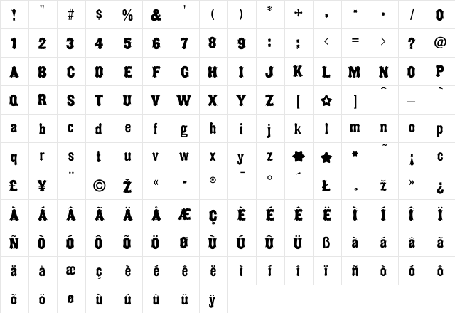 Balderdash-Regular Regular  glyph index