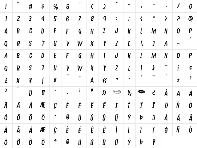 Ampire Rotated 2 Regular  glyph index
