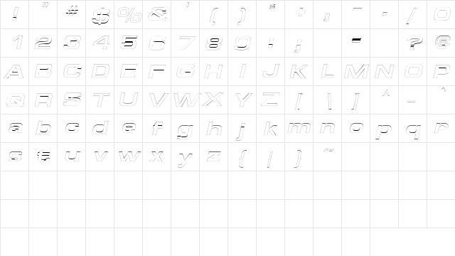 SpaceOutBoldOutline Italic  glyph index