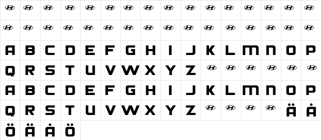 Hyundai Normal  glyph index
