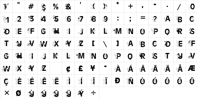 LooneyTunes BT Regular  glyph index