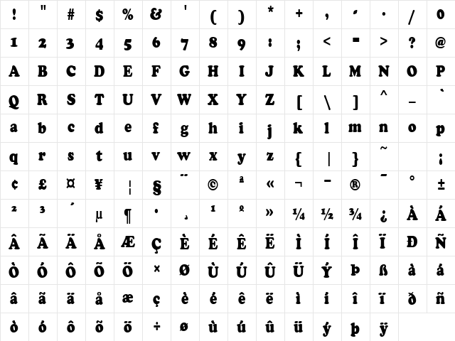 Marshmallow-Condensed Normal  glyph index