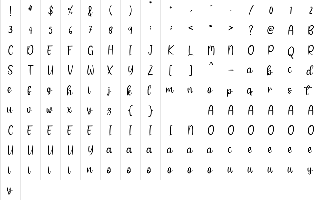 Winter Sunshine Regular  glyph index