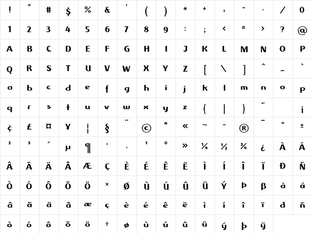 Albawing LT Regular Regular  glyph index