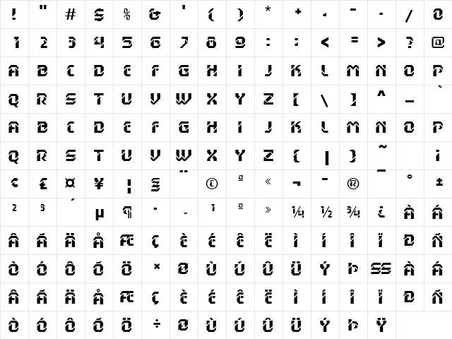 DexGothicD Regular  glyph index