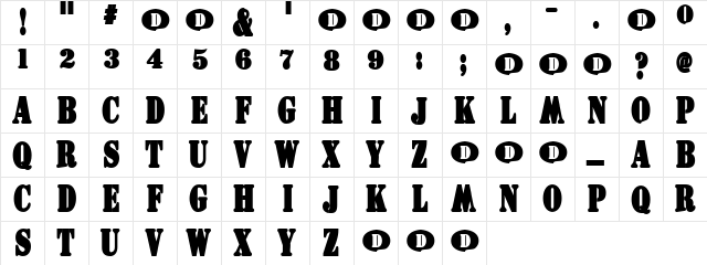 SwoopSwoop Regular  glyph index