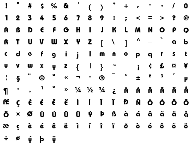 Bauhaus Std Bold  glyph index