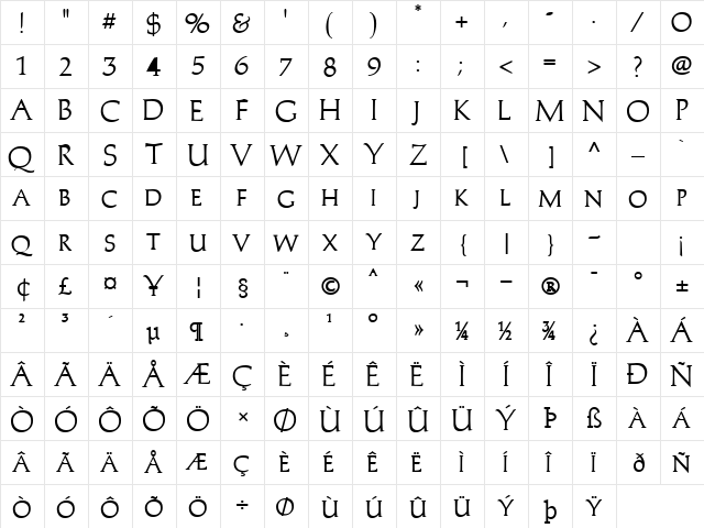 Trajans-Caps Bold  glyph index