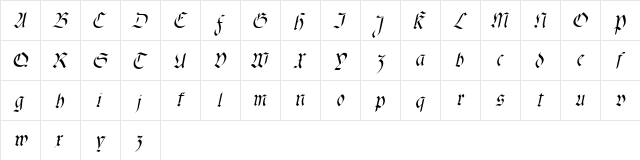 fracta Italic  glyph index