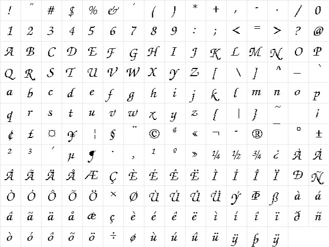 Rough72 Becker Regular  glyph index