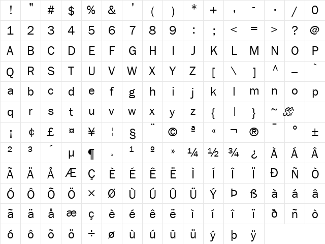 Franklin Gothic SSi Book  glyph index