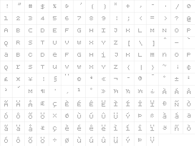 BPdotsUnicasePlus Regular  glyph index