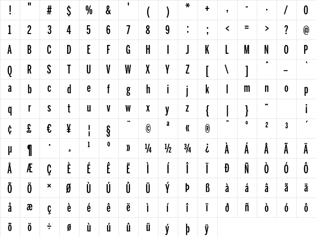 BentonSans ExtraComp Medium Regular  glyph index