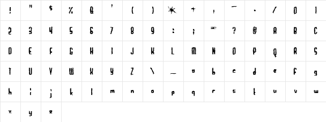 Worthless Bum Regular  glyph index