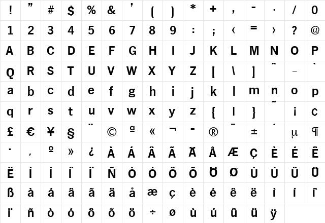 StephenBecker Bold  glyph index