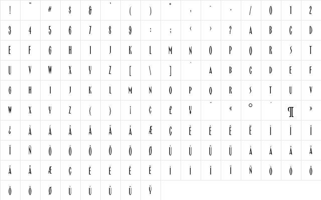 Ringworld Regular  glyph index
