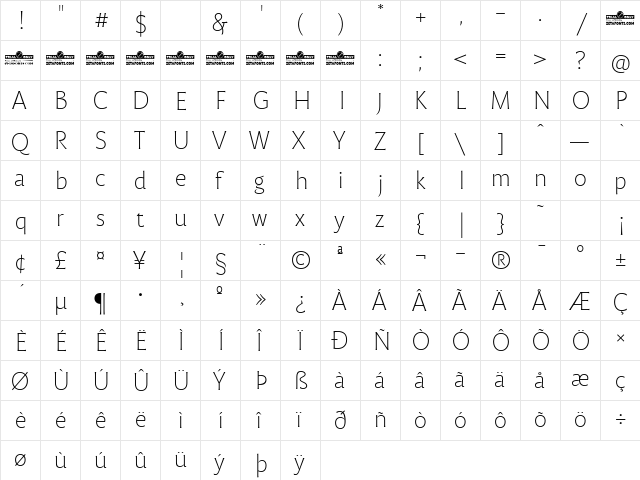 Malik Trial Extralight  glyph index