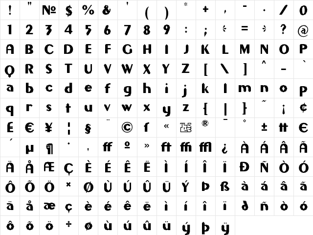 Gilgongo Sledge Regular  glyph index