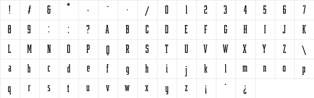 Samton Extra Condensed  glyph index