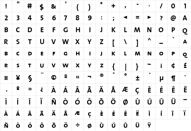 The Mix Bold- Bold  glyph index