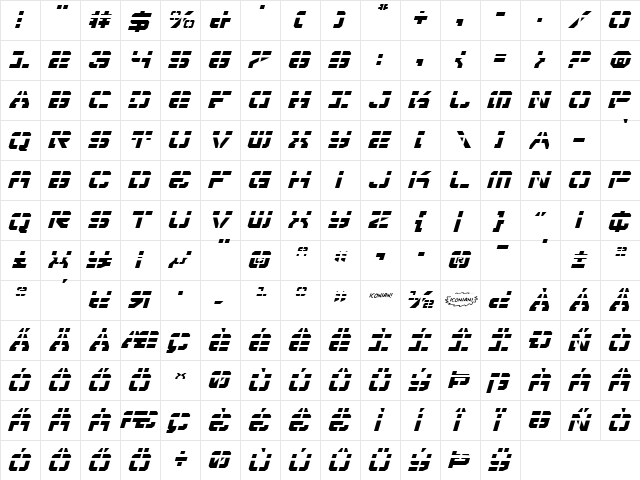 Vyper Laser Italic Italic  glyph index