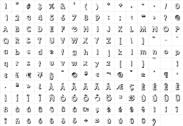 LiamBeckerShadow-Medium Regular  glyph index