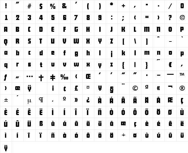 Dekodisplay-Bold Regular  glyph index