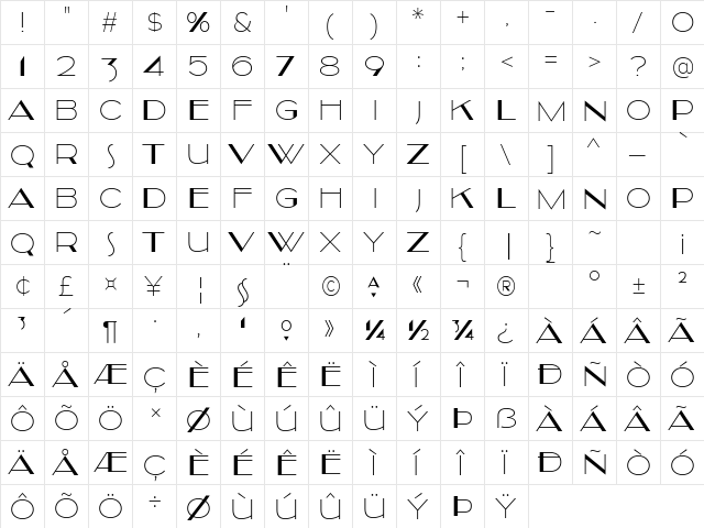 Kilsonburg Regular  glyph index