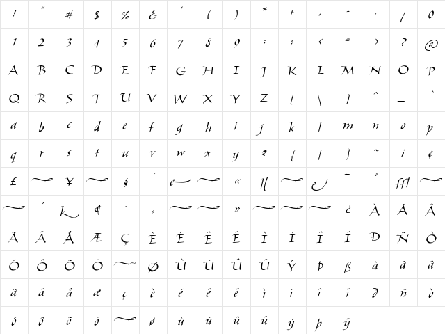 Elli Regular  glyph index