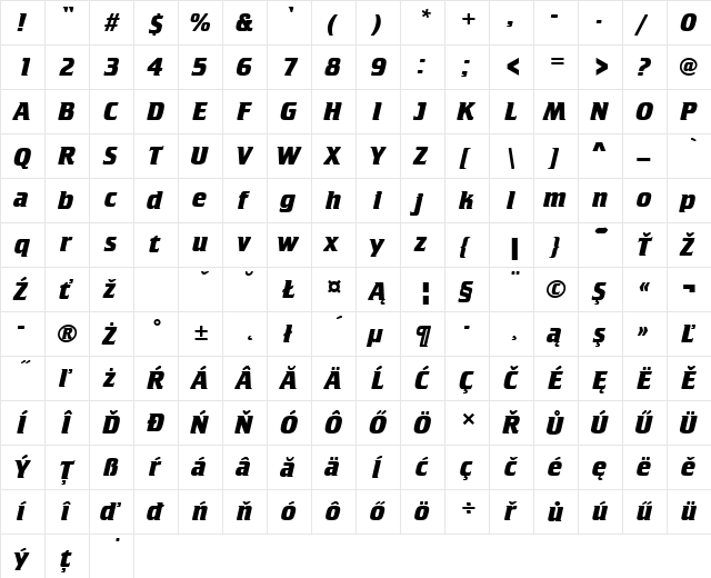 CrilleeTEE Bold  glyph index