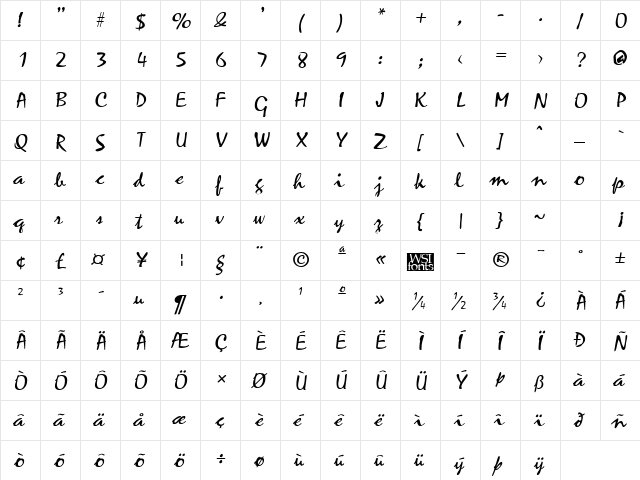 Minstrella Regular  glyph index