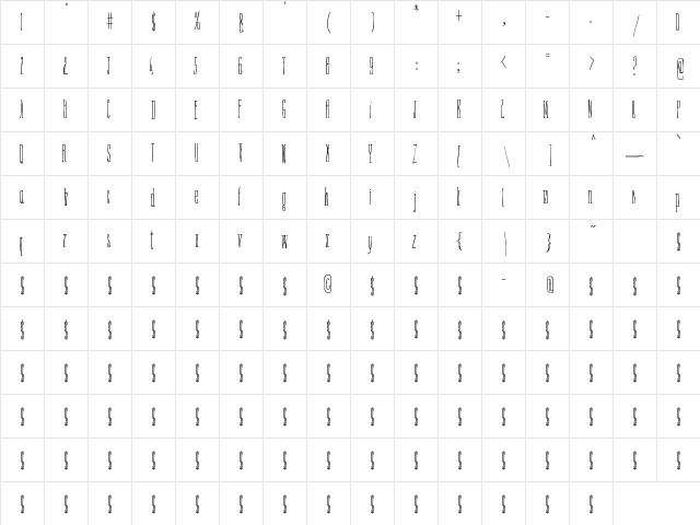 Fine N Tall Regular  glyph index