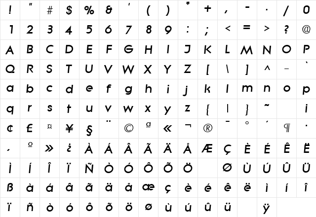 Litera Bold Italic  glyph index