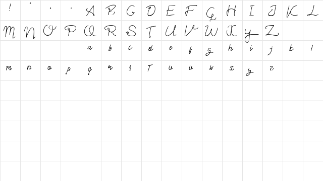 I'm yours Regular  glyph index