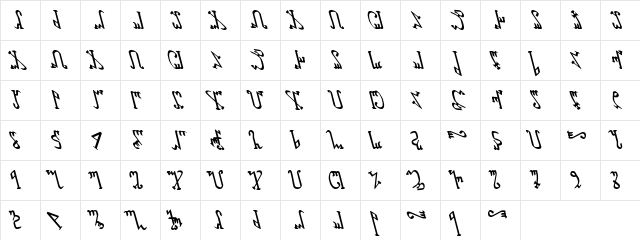 Wiccan Ways Leftalic Regular  glyph index