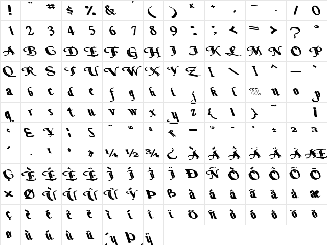 BottomOutOne104 Bold  glyph index