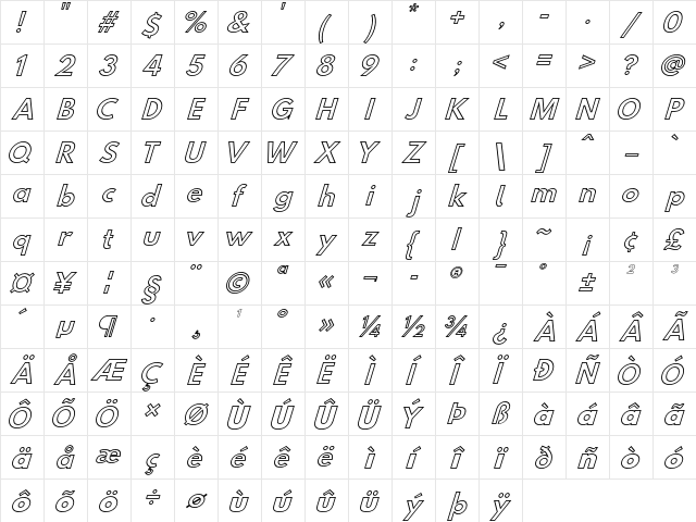 Hussar Simple GhoObl3  glyph index