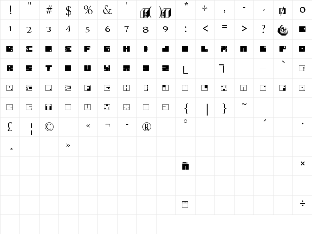 to 64 Regular  glyph index