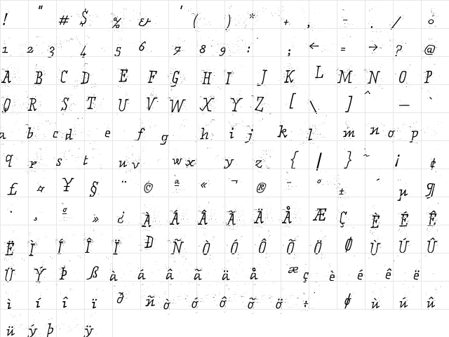 Matto PorcoItalic  glyph index