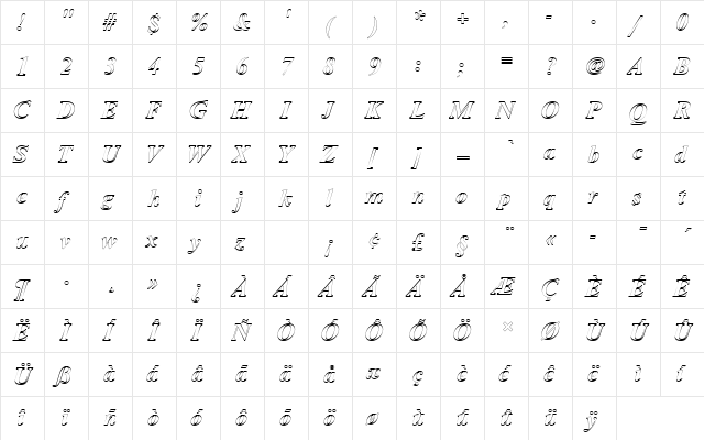 NimbusRomDBolItaOu1 Regular  glyph index
