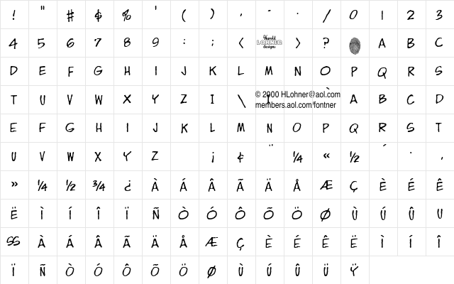 ZITZ Regular  glyph index