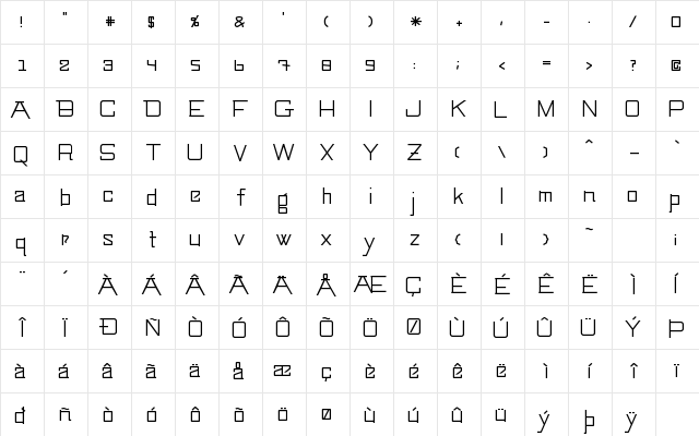 SwingarmYori-Light Regular  glyph index