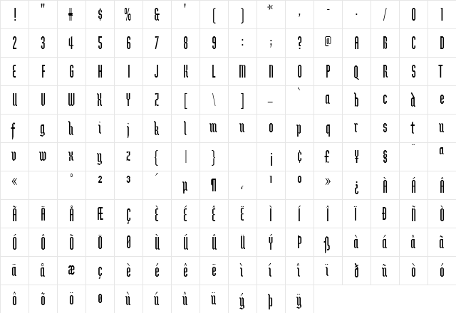 BrunnhildeTwo Regular  glyph index