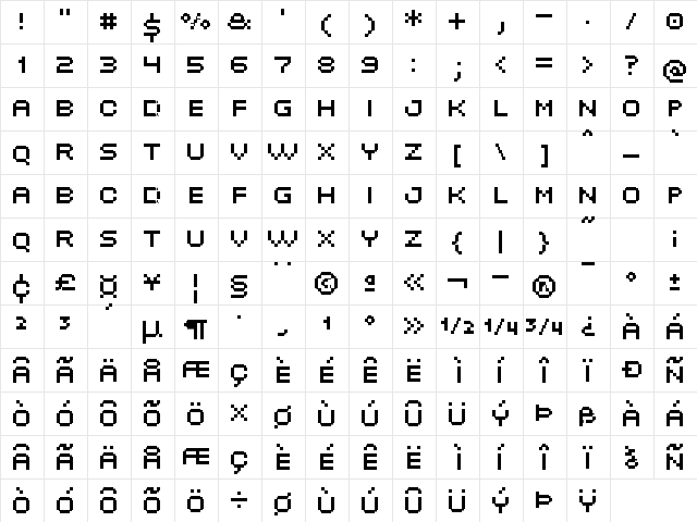 UF Odyssey Menu Regular  glyph index