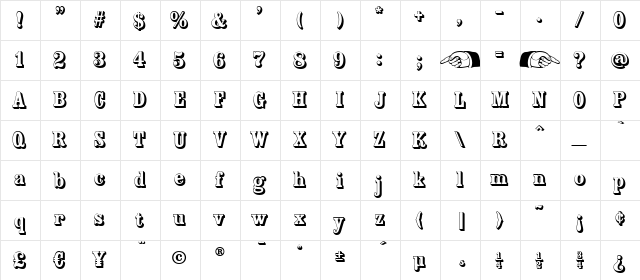 Country Western Open Regular  glyph index