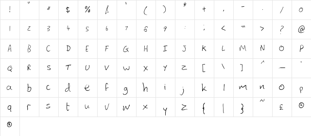 Lewis hand Regular  glyph index