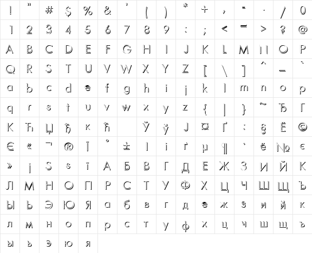 FuturisShadowC Normal  glyph index