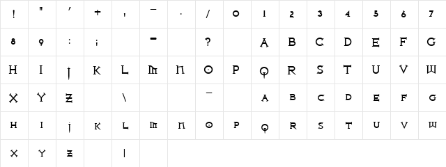 Iron League smallcaps Bold  glyph index