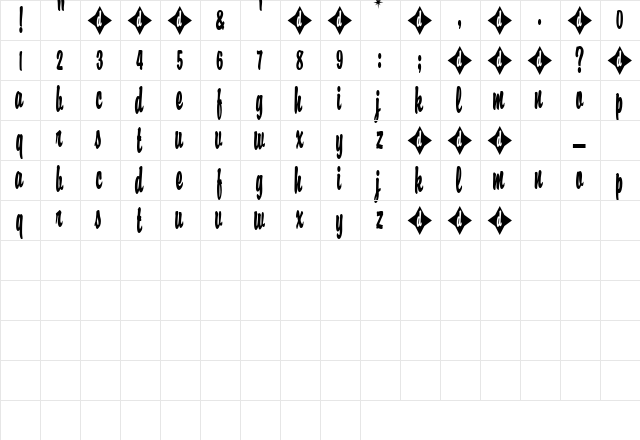 Con Artist Regular  glyph index